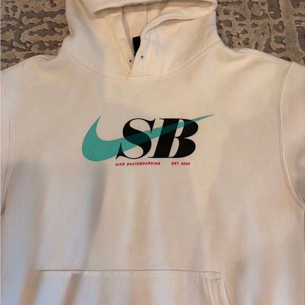 Nike Cream Hoodie with Teal and Black Logo - Picture 2 of 4